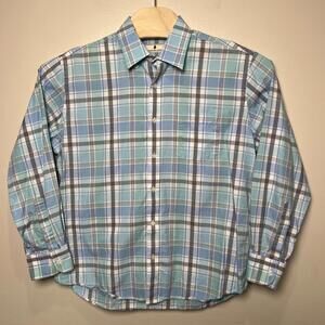 Southern Pines Men's Long Sleeve Button Down Shirt‎ LARGE Blue Plaid Preppy